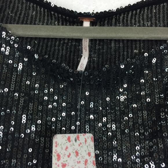 NWT Free People Gisele Sequin Mini Dress Black Silver Off Shoulder Cocktail - Picture 5 of 15